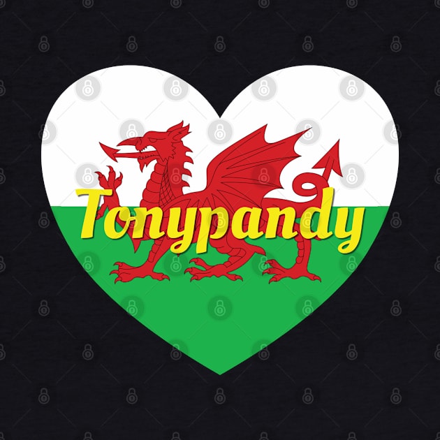 Tonypandy Wales UK Wales Flag Heart by DPattonPD